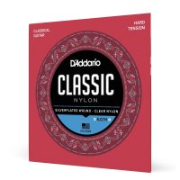 D'Addario Hard Tension 
Silver Plated Wrap, Nylon Core, Clear Student Nylon Trebles